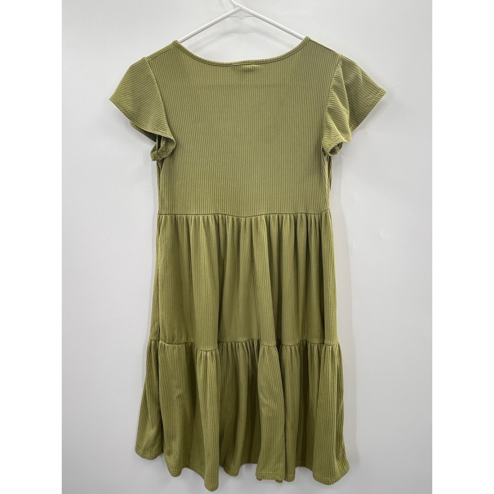 See You Monday Olive Green Ribbed Babydoll Mini Dress Small Boho Cottagecore - Picture 4 of 8